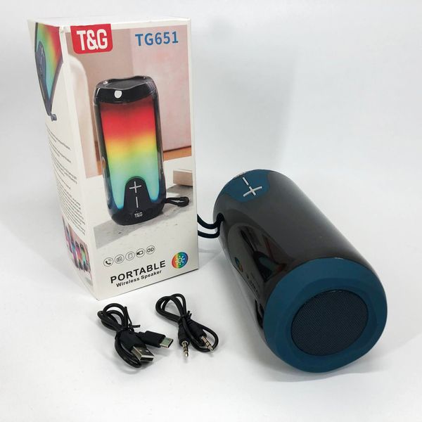 Bluetooth-колонка TG651 з RGB ПІДСВІТКОМ, акумуляторна колонка для музики, для вечірки. Колір: синій 460698 фото