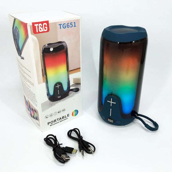 Bluetooth-колонка TG651 з RGB ПІДСВІТКОМ, акумуляторна колонка для музики, для вечірки. Колір: синій 460698 фото