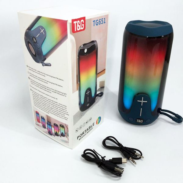 Bluetooth-колонка TG651 з RGB ПІДСВІТКОМ, акумуляторна колонка для музики, для вечірки. Колір: синій 460698 фото