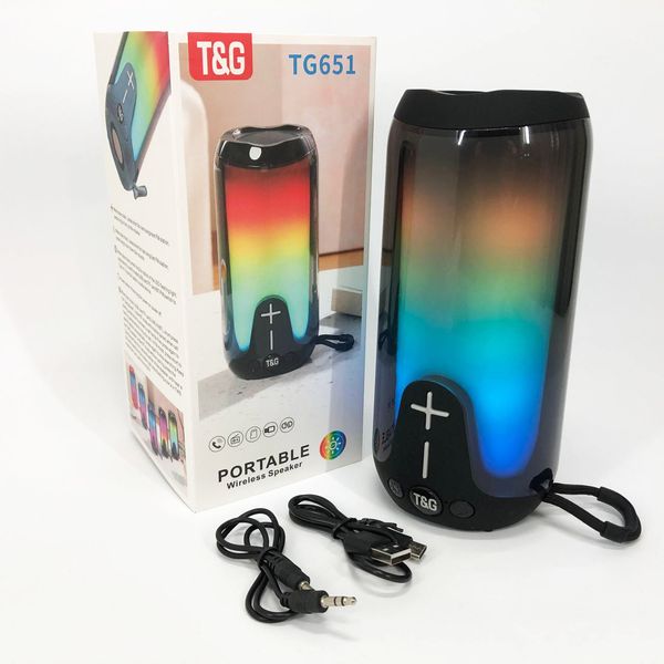 Bluetooth-колонка TG651 з RGB ПІДСВІТКОМ, акумуляторна колонка для музики, для вечірки. Колір: чорний 460699 фото