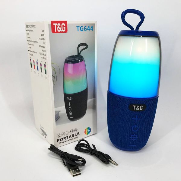 Портативна колонка TG644 5W з RGB підсвічуванням та ремінцем, музичні колонки для вулиці. Колір: синій 460707 фото