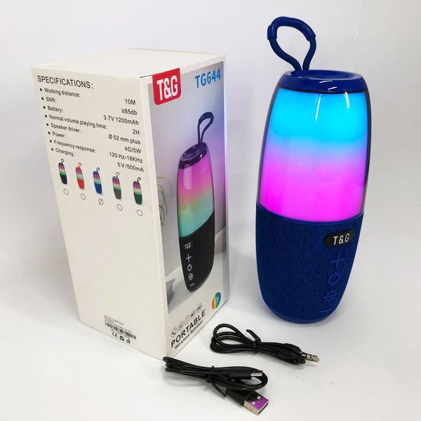 Портативна колонка TG644 5W з RGB підсвічуванням та ремінцем, музичні колонки для вулиці. Колір: синій 460707 фото