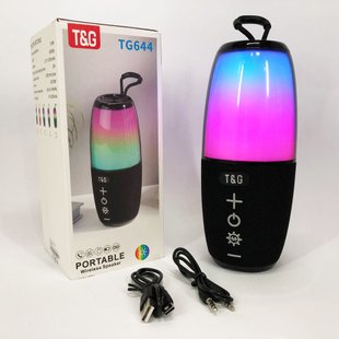 Портативна колонка TG644 5W з RGB підсвічуванням та ремінцем, блютуз колонка з акумулятором. Колір: чорний 460708 фото