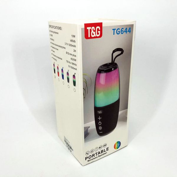 Портативна колонка TG644 5W з RGB підсвічуванням та ремінцем, блютуз колонка з акумулятором. Колір: чорний 460708 фото