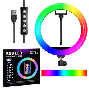 Кільцева світлодіодна лампа RGB LED RING MJ26 26 см з утримувачем телефону, кільцева лампа велика 56204 фото