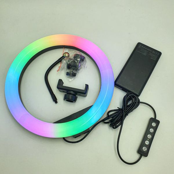 Кільцева світлодіодна лампа RGB LED RING MJ26 26 см з утримувачем телефону, кільцева лампа велика 56204 фото