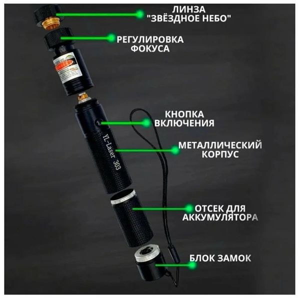 Лазерна указка Green Laser Pointer JD-303, Лазери із зеленим променем лазера, Лазерна указка брелок 8759 фото