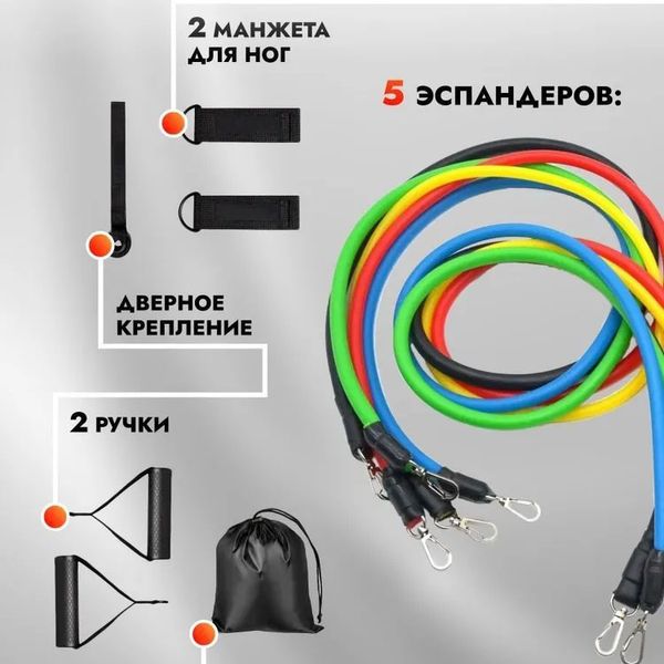 Еспандер гума для зарядок exercise pipe, еспандер гумовий джгут вправи, Фітнес гумки 5 в 1 5006 фото