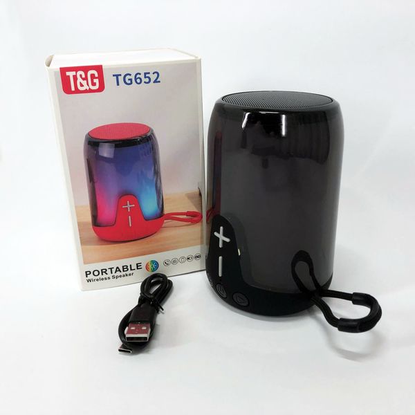 Портативна колонка TG652 5W з RGB підсвічуванням та ремінцем, акумуляторна колонка для музики. Колір: чорний 460689 фото